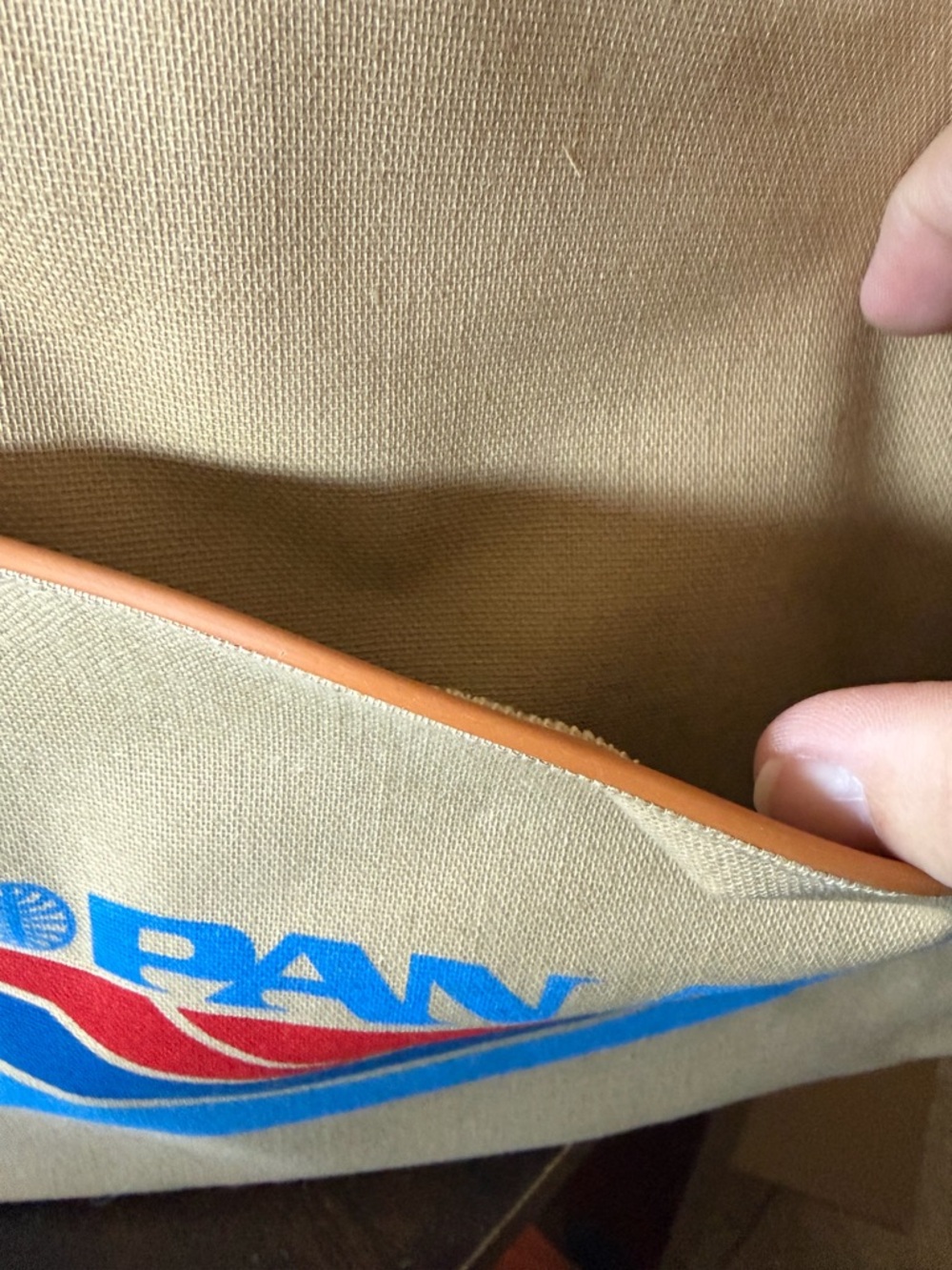 Pan Am Beige Canvas Tote with Blue & Red Logo, New without tags - Picture 7 of 8